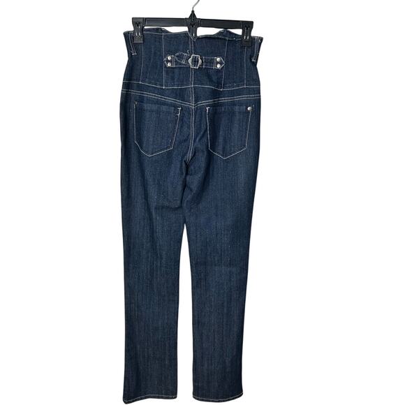 ChiQle Denim Architect Blue Women's High Corset Waist Buckle Back Jeans - Picture 4 of 10